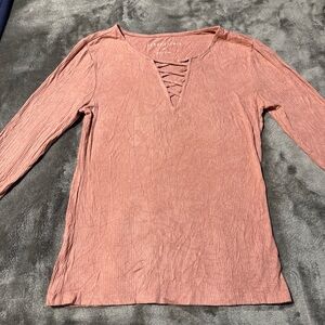 Aeropostale Mauve Lace-Up Crinkle Long Sleeve Top